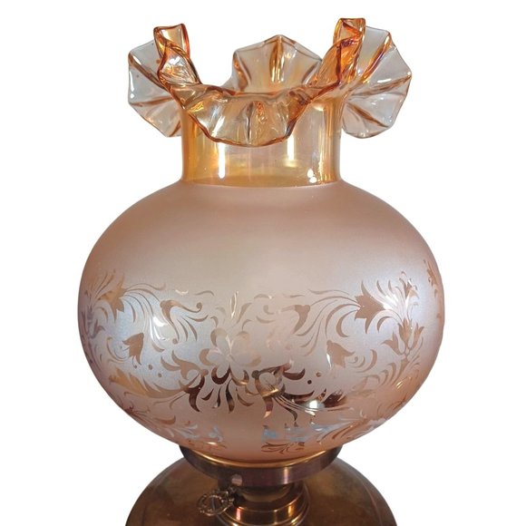 Antique Fenton Hurricane Oil Lamp Conv. Electric Iridescent Amber Shades Vintage - Picture 10 of 14